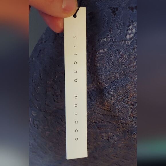 NWT Susana Monaco Lace Mini Dress Sz 4 Pigeon Gray - Picture 10 of 11